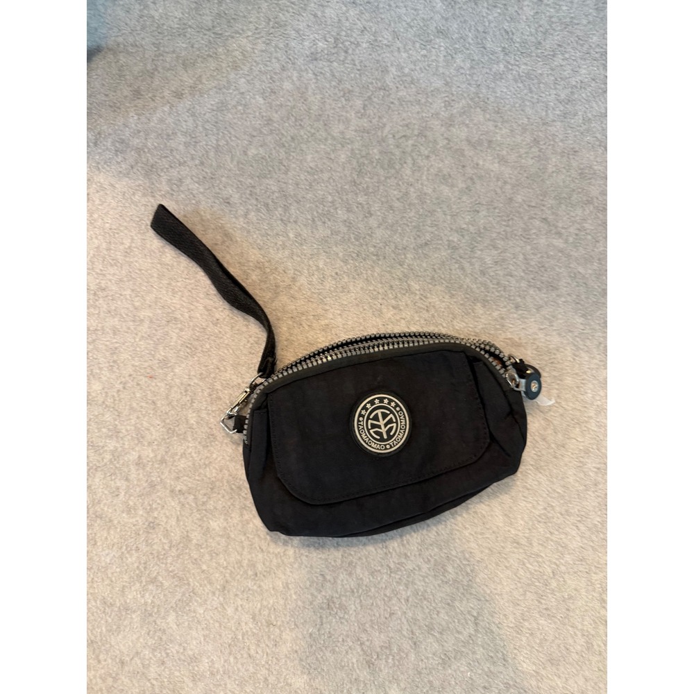 TAOMAOMAO Black Nylon Wristlet Bag Multi Zip Travel Pouch Utility Wallet Small